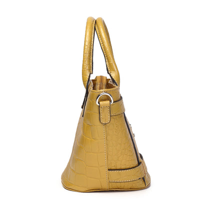 Syraah Yellow Croco-Print Premium Full-Grain Leather Tote Bag