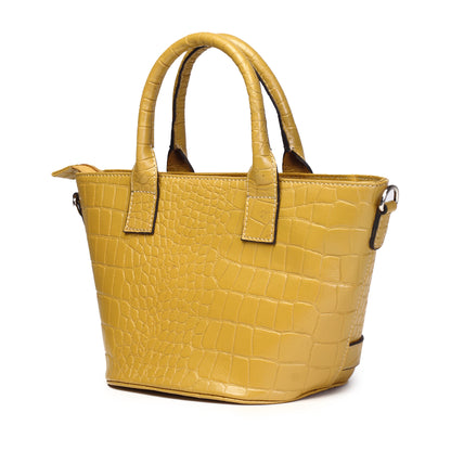 Syraah Yellow Croco-Print Premium Full-Grain Leather Tote Bag