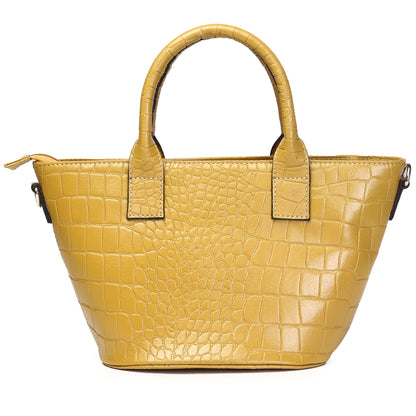 Syraah Yellow Croco-Print Premium Full-Grain Leather Tote Bag