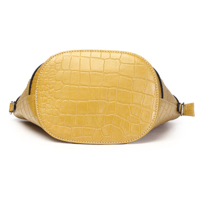 Syraah Yellow Croco-Print Premium Full-Grain Leather Tote Bag