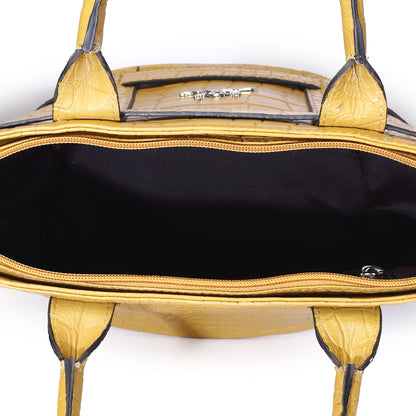 Syraah Yellow Croco-Print Premium Full-Grain Leather Tote Bag