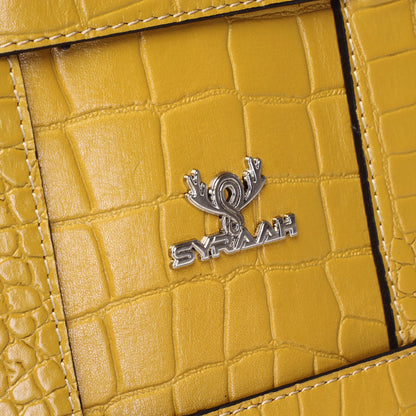 Syraah Yellow Croco-Print Premium Full-Grain Leather Tote Bag