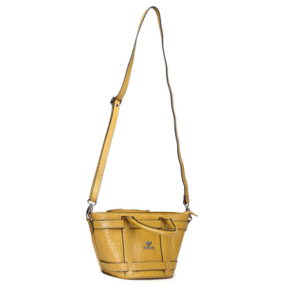 Syraah Yellow Croco-Print Premium Full-Grain Leather Tote Bag