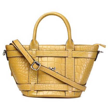 Syraah Yellow Croco-Print Premium Full-Grain Leather Tote Bag