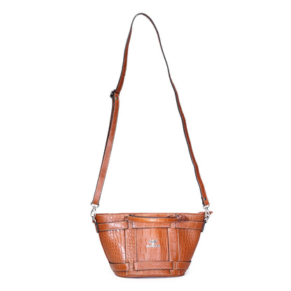 Syraah Tan Croco-Print Premium Full-Grain Leather Tote Bag