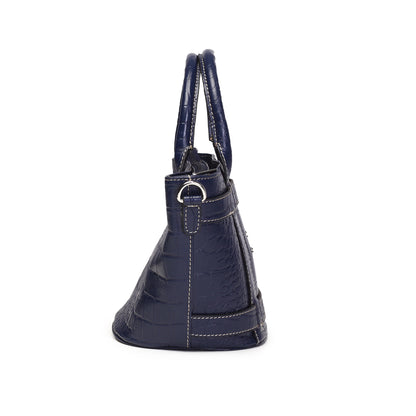 Syraah Blue Croco-Print Premium Full-Grain Leather Tote Bag