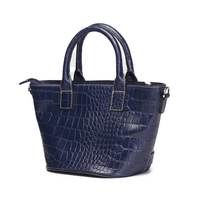 Syraah Blue Croco-Print Premium Full-Grain Leather Tote Bag