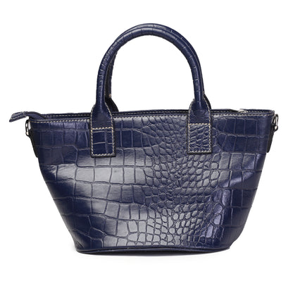 Syraah Blue Croco-Print Premium Full-Grain Leather Tote Bag