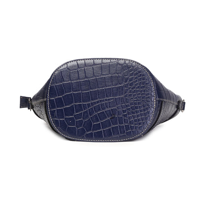 Syraah Blue Croco-Print Premium Full-Grain Leather Tote Bag