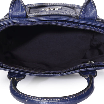 Syraah Blue Croco-Print Premium Full-Grain Leather Tote Bag