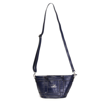 Syraah Blue Croco-Print Premium Full-Grain Leather Tote Bag