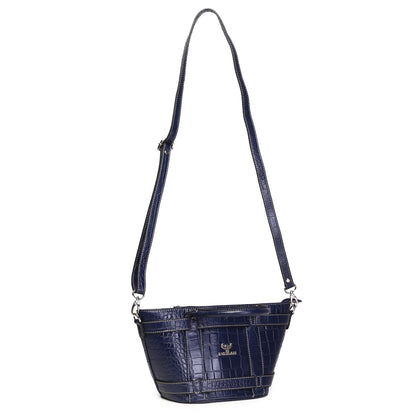 Syraah Blue Croco-Print Premium Full-Grain Leather Tote Bag