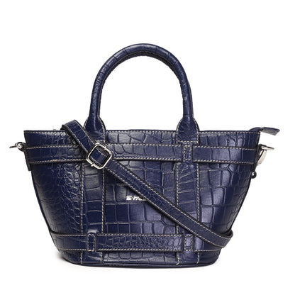 Syraah Blue Croco-Print Premium Full-Grain Leather Tote Bag