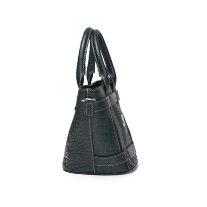 Syraah Green Croco-Print Premium Full-Grain Leather Tote Bag