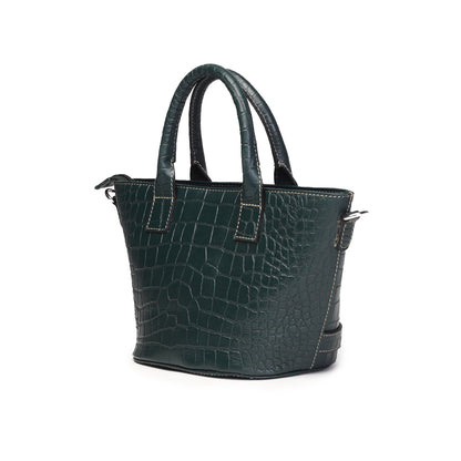 Syraah Green Croco-Print Premium Full-Grain Leather Tote Bag