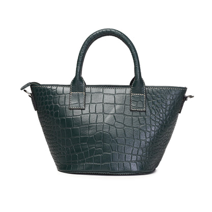 Syraah Green Croco-Print Premium Full-Grain Leather Tote Bag