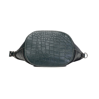 Syraah Green Croco-Print Premium Full-Grain Leather Tote Bag