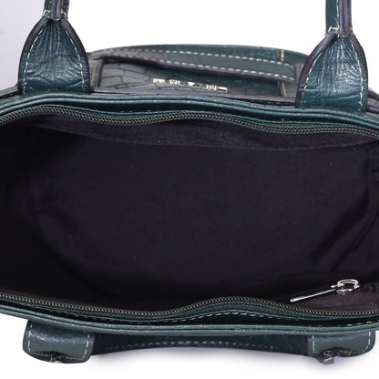 Syraah Green Croco-Print Premium Full-Grain Leather Tote Bag
