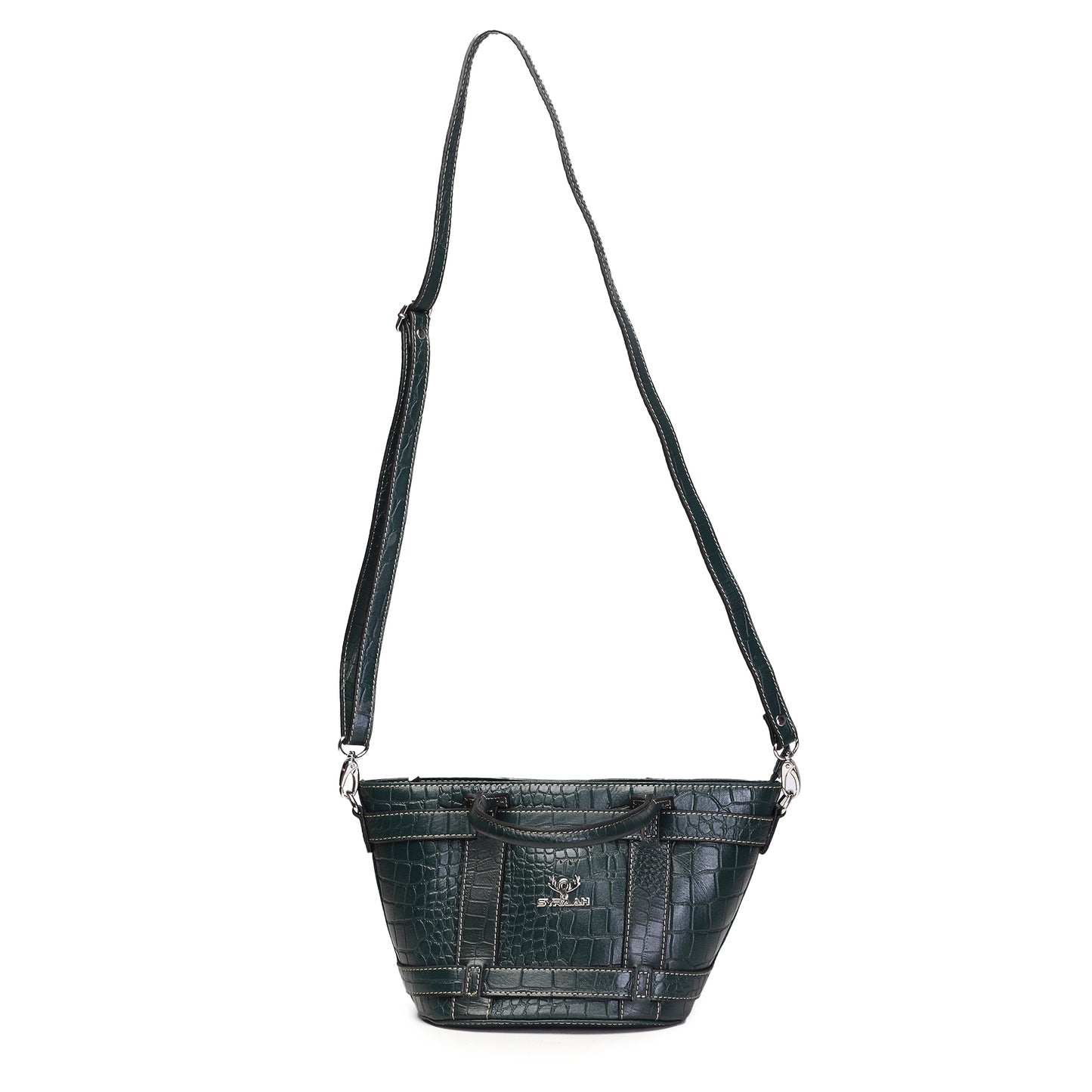 Syraah Green Croco-Print Premium Full-Grain Leather Tote Bag