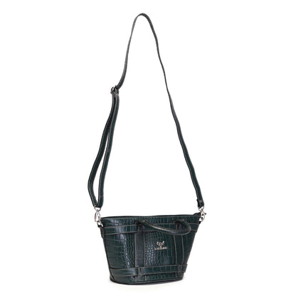 Syraah Green Croco-Print Premium Full-Grain Leather Tote Bag