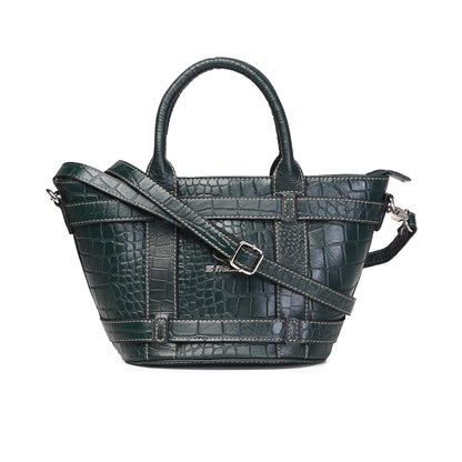 Syraah Green Croco-Print Premium Full-Grain Leather Tote Bag