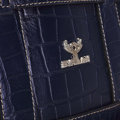 Syraah Blue Croco-Print Premium Full-Grain Leather Tote Bag