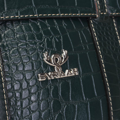 Syraah Green Croco-Print Premium Full-Grain Leather Tote Bag