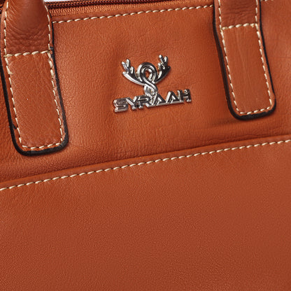 Syraah Tan Full-Grain Leather Mini Satchel Bag
