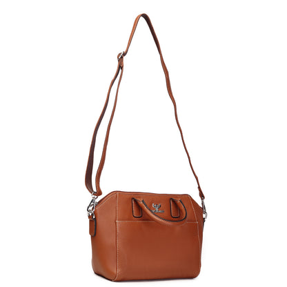 Syraah Tan Full-Grain Leather Mini Satchel Bag