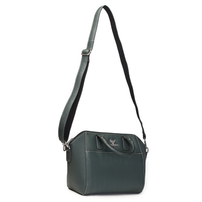 Syraah Bottle Green Full-Grain Leather Mini Satchel Bag