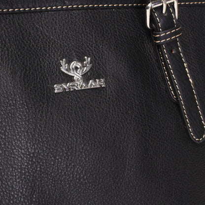 Syraah Black Full-Grain Leather Premium Tote Bag