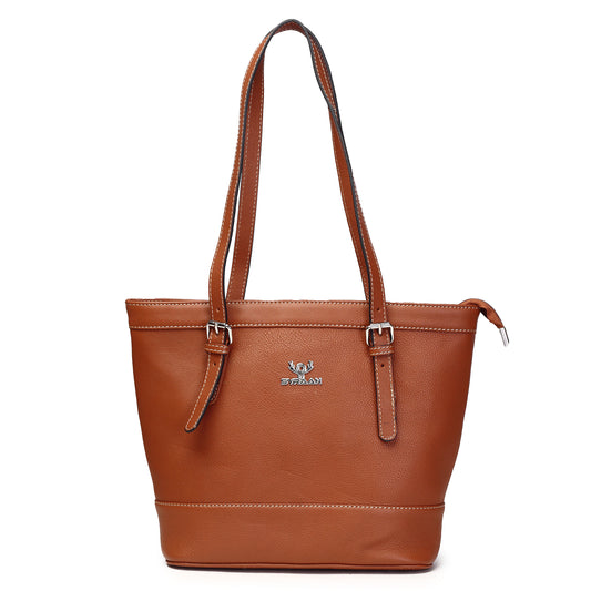 Syraah Tan Full-Grain Leather Premium Tote Bag