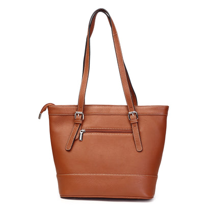 Syraah Tan Full-Grain Leather Premium Tote Bag