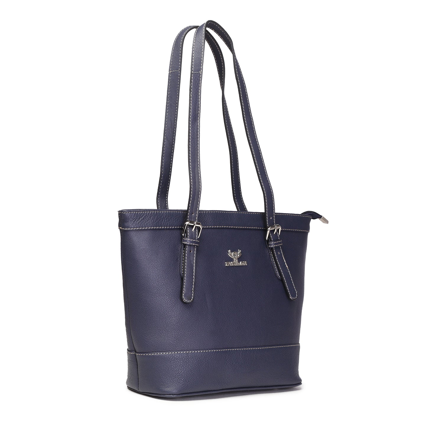 Syraah Blue Full-Grain Leather Premium Tote Bag
