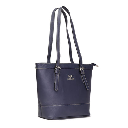 Syraah Blue Full-Grain Leather Premium Tote Bag