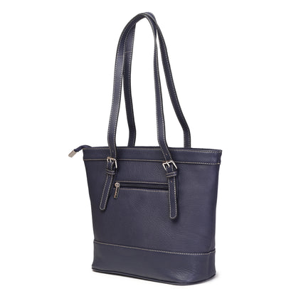 Syraah Blue Full-Grain Leather Premium Tote Bag