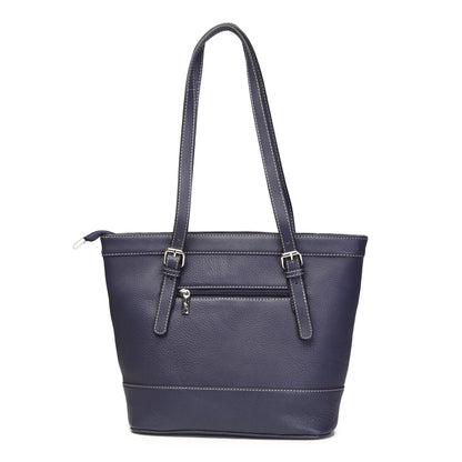 Syraah Blue Full-Grain Leather Premium Tote Bag
