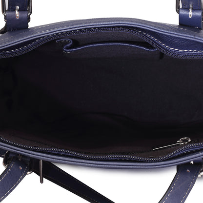 Syraah Blue Full-Grain Leather Premium Tote Bag