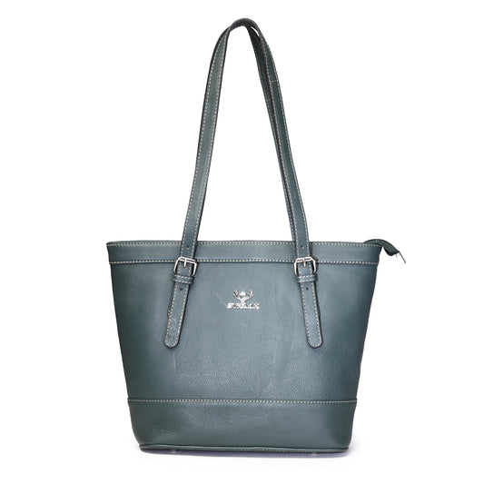 Syraah Green Full-Grain Leather Premium Tote Bag