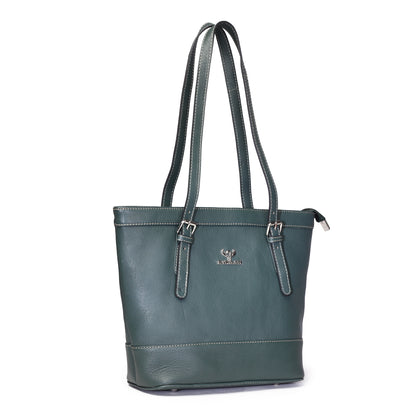 Syraah Green Full-Grain Leather Premium Tote Bag
