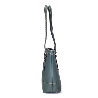 Syraah Green Full-Grain Leather Premium Tote Bag