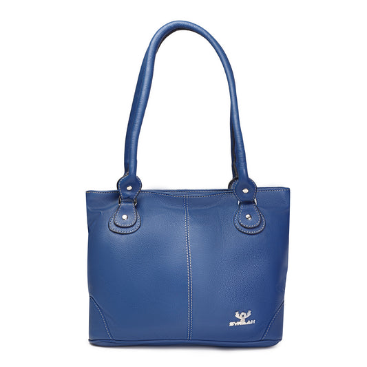 Syraah Blue Full-Grain Leather Shoulder Tote Bag