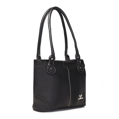 Syraah Black Full-Grain Leather Shoulder Tote Bag
