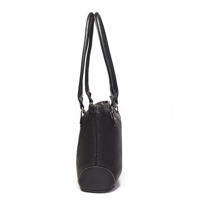 Syraah Black Full-Grain Leather Shoulder Tote Bag