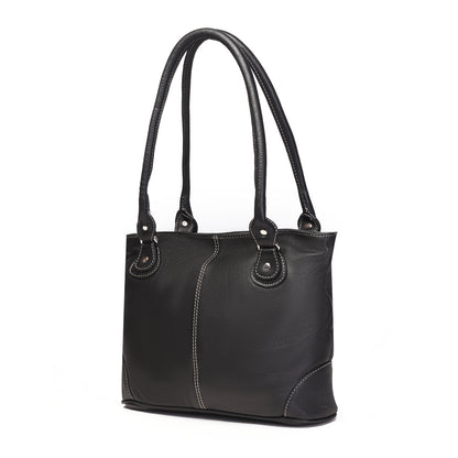 Syraah Black Full-Grain Leather Shoulder Tote Bag