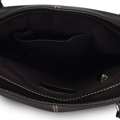 Syraah Black Full-Grain Leather Shoulder Tote Bag