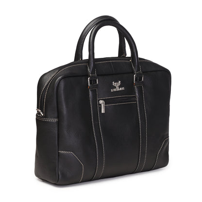 Syraah Premium Laptop Briefcase - Black color - Full Grain Leather