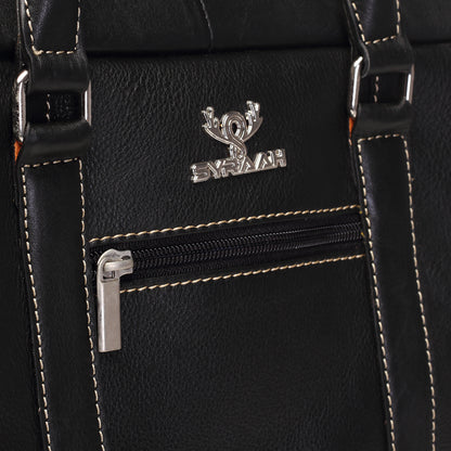 Syraah Premium Laptop Briefcase - Black color - Full Grain Leather