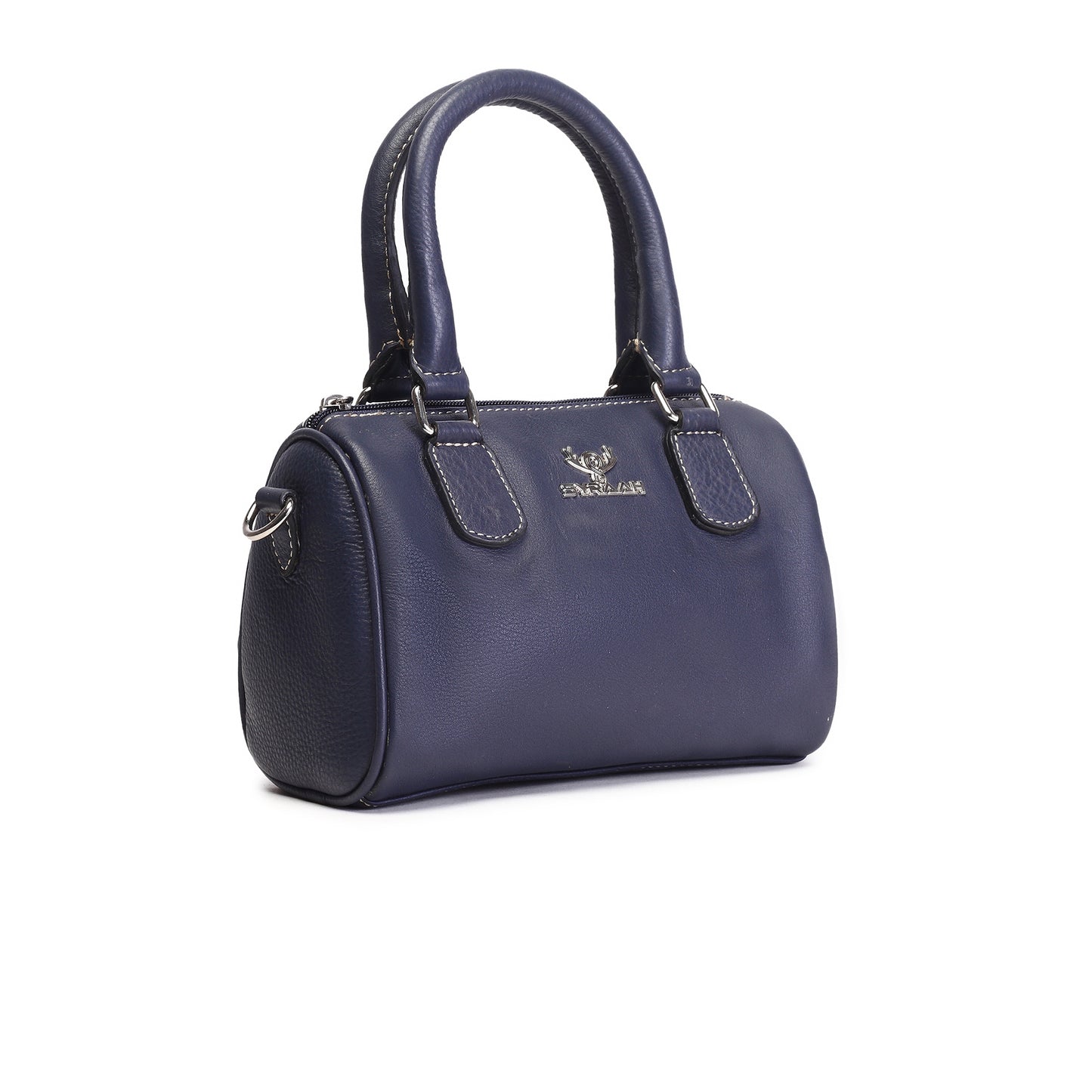 Syraah Luxe Barrel Bag - Navy Blue Premium Leather Handbag