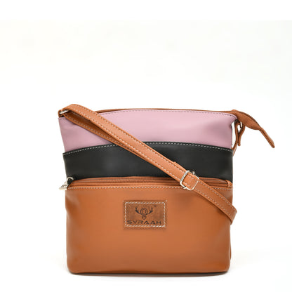 Stylish Women’s Black Multicolor PU Leather Sling Bag – Multi-Pocket Crossbody with Adjustable Strap